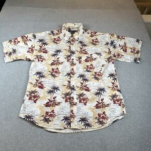 Crossings‎ Hawaiian Shirt Mens L Button Down 100% Cotton Short Sleeve Aloha